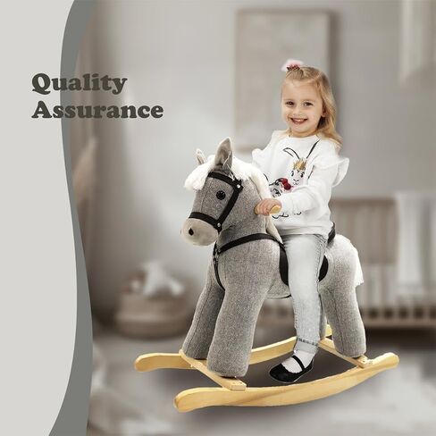 Rock My Baby Rocking Horse, Dark Brown Horse Rocker for Toddlers 18M+, Plush Ride on Horse Toy with Realistic Sound,Soft Stuffed Filling, CPC Certified in Saudi Arabia