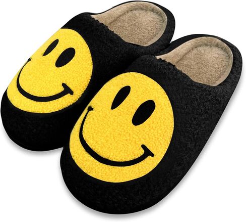 Smile Face Slippers for Women,Retro Soft Plush Lightweight House Slippers Slip-on Cozy Indoor Outdoor Slippers,Slip on Anti-Skid Sole in Saudi Arabia