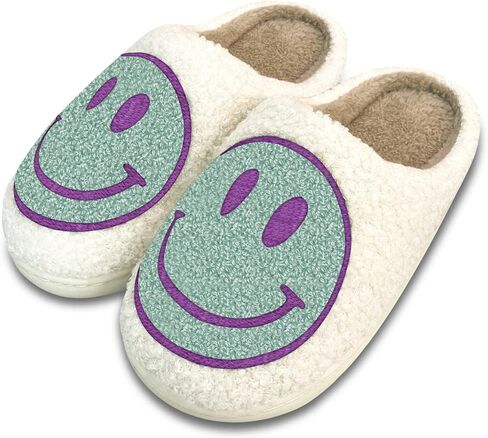 Smile Face Slippers for Women,Retro Soft Plush Lightweight House Slippers Slip-on Cozy Indoor Outdoor Slippers,Slip on Anti-Skid Sole in Saudi Arabia