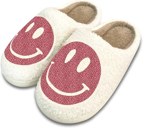 Smile Face Slippers for Women,Retro Soft Plush Lightweight House Slippers Slip-on Cozy Indoor Outdoor Slippers,Slip on Anti-Skid Sole in Saudi Arabia
