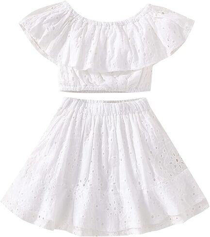 Toddler Girl Lace Ruffled Off-Shoulder Crop Tops+ Tulle Layered Skirts Little Princess Dress Clothes Set in Saudi Arabia