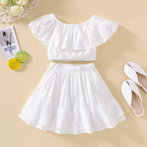 Toddler Girl Lace Ruffled Off-Shoulder Crop Tops+ Tulle Layered Skirts Little Princess Dress Clothes Set in Saudi Arabia