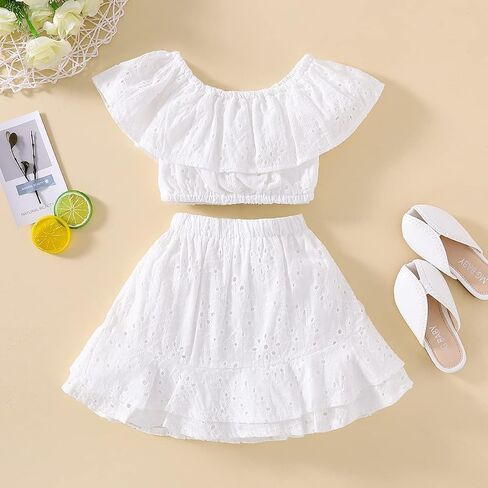 Toddler Girl Lace Ruffled Off-Shoulder Crop Tops+ Tulle Layered Skirts Little Princess Dress Clothes Set in Saudi Arabia