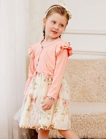 PATPAT Toddler Baby Girls Dress and Cardigan Mesh Sleeveless Playwear Dress and Ruffle Shrug with Headband in Kuwait