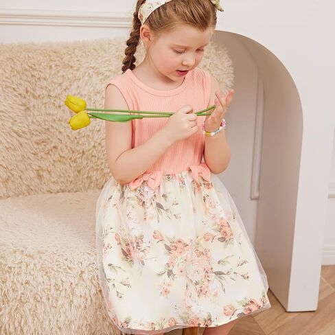 PATPAT Toddler Baby Girls Dress and Cardigan Mesh Sleeveless Playwear Dress and Ruffle Shrug with Headband in Kuwait