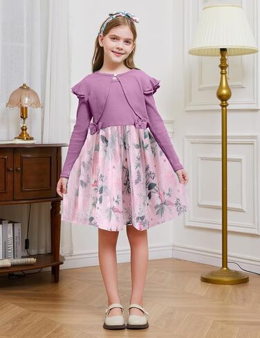 PATPAT Toddler Baby Girls Dress and Cardigan Mesh Sleeveless Playwear Dress and Ruffle Shrug with Headband in Kuwait