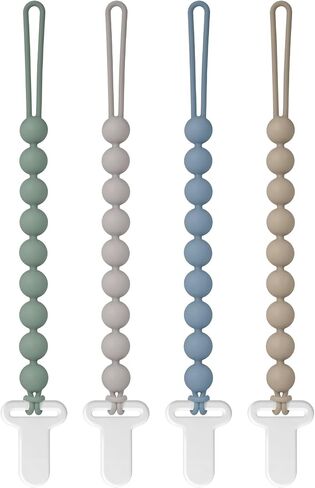 Pacifier Clips Silicone, 4-Pack Pacifier Holder Clip with Stylish Round Design, 100% Food Grade Silicone, Safe Essentials for Newborns Baby Boys and Girls in Saudi Arabia