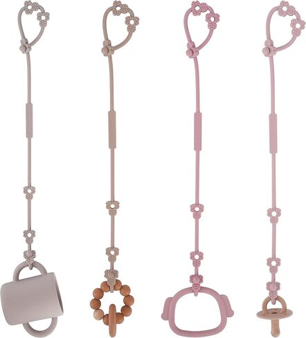 Toy Safety Straps, Adjustable Stretchable Sippy Cup Straps for Strollers, High Chair, Cribs, Hanging Baskets, Car Seat, Shopping Trolley, 4 Pack, (Ether+Sage+Muted+Apricot) in Saudi Arabia