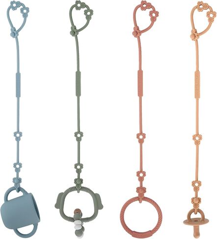 Toy Safety Straps, Adjustable Stretchable Sippy Cup Straps for Strollers, High Chair, Cribs, Hanging Baskets, Car Seat, Shopping Trolley, 4 Pack, (Ether+Sage+Muted+Apricot) in Saudi Arabia