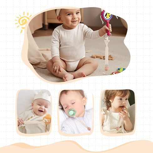 Pacifier Clip for Boys Girls Boho Handmade Braided Baby Pacifier Holder Leash Wooden Clips Cotton Unisex Baby Shower Birthday Gift Christmas Gift (Pattern 2) in Saudi Arabia