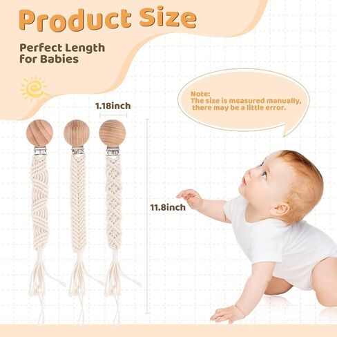Pacifier Clip for Boys Girls Boho Handmade Braided Baby Pacifier Holder Leash Wooden Clips Cotton Unisex Baby Shower Birthday Gift Christmas Gift (Pattern 2) in Saudi Arabia