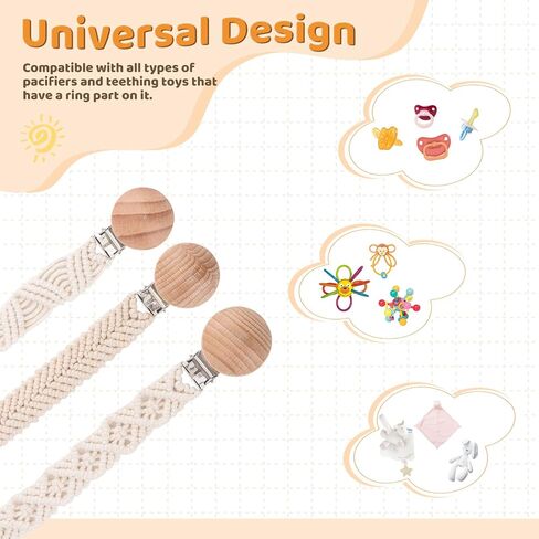 Pacifier Clip for Boys Girls Boho Handmade Braided Baby Pacifier Holder Leash Wooden Clips Cotton Unisex Baby Shower Birthday Gift Christmas Gift (Pattern 2) in Saudi Arabia