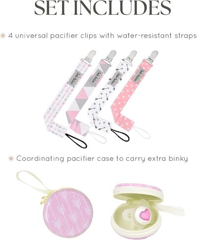 Dodo Babies Pacifier Clip Set - Universal Holder & Pacifier Holder - Detachable Binky Case & Binky Clip - Durable Polyester Straps - 5-Piece Set, Blue/White/Grey Geo Prints in Saudi Arabia