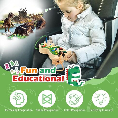 Montessori Busy Board Toy for Toddlers Busy Board with 10 LED Lights Switches Wooden Dinosaur Busy Board Toy Sensory Activity Board for Toddlers Travel Toy for Boys & Girls in Saudi Arabia
