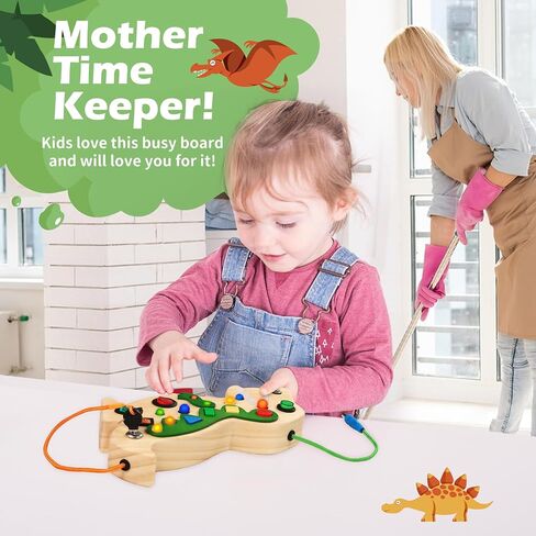 Montessori Busy Board Toy for Toddlers Busy Board with 10 LED Lights Switches Wooden Dinosaur Busy Board Toy Sensory Activity Board for Toddlers Travel Toy for Boys & Girls in Saudi Arabia