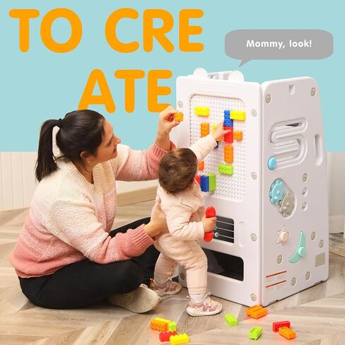 SDADI Multifunctional Toddler Kitchen Stool Helper with Double Safety Rails- Adjustable Height & Non-Slip Toddler Tower for Kitchen and Bathroom Use, Montessori Step Stool for Kids, Beige and Pink in Saudi Arabia