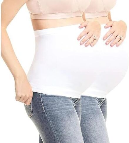 Hanes Maternity Belly Band for Pregnant Women 2 Pack - Moisture Wicking Stomach and Back Support, White, S/M in Saudi Arabia