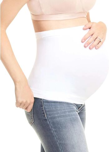 Hanes Maternity Belly Band for Pregnant Women 2 Pack - Moisture Wicking Stomach and Back Support, White, S/M in Saudi Arabia