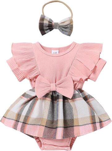 Toddler Baby Girl Romper, Lace Ruffle Short Sleeve Ribbed Romper Suspender Skirt Set Summer Toddler Baby Girl Outfits in Saudi Arabia
