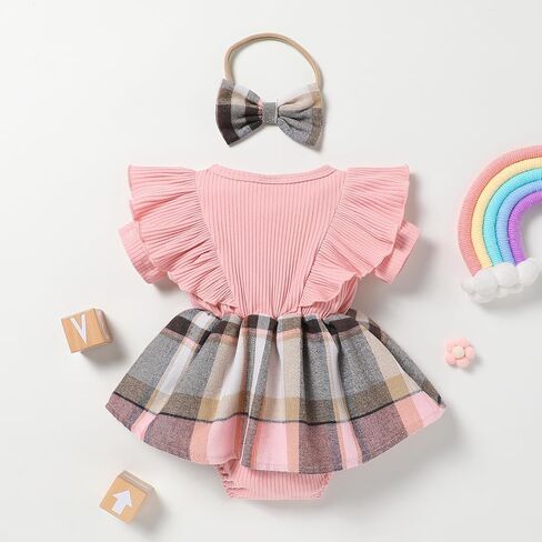Toddler Baby Girl Romper, Lace Ruffle Short Sleeve Ribbed Romper Suspender Skirt Set Summer Toddler Baby Girl Outfits in Saudi Arabia