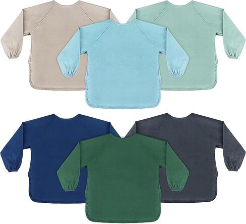 Jeyiour 6 Pack Long Sleeve Baby Bibs Mess Proof Bib Washable Feeding Bib Waterproof Smock Bib for Infant Toddler 6-24 Months in Saudi Arabia