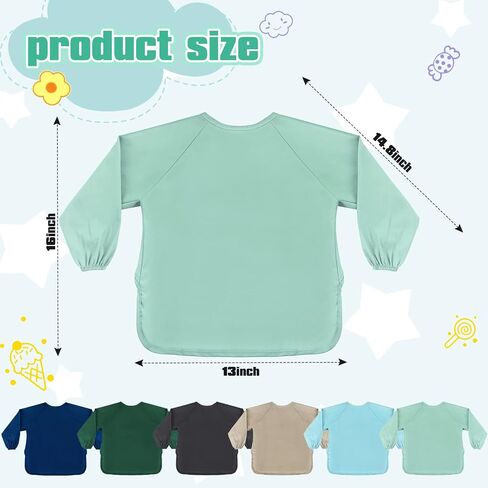 Jeyiour 6 Pack Long Sleeve Baby Bibs Mess Proof Bib Washable Feeding Bib Waterproof Smock Bib for Infant Toddler 6-24 Months in Saudi Arabia