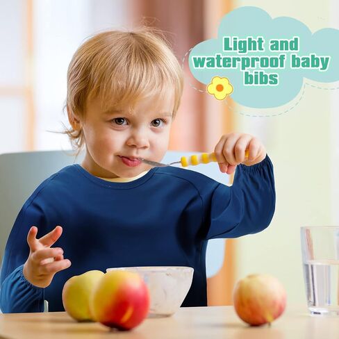 Jeyiour 6 Pack Long Sleeve Baby Bibs Mess Proof Bib Washable Feeding Bib Waterproof Smock Bib for Infant Toddler 6-24 Months in Saudi Arabia