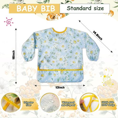 Jeyiour 6 Pack Long Sleeve Baby Bibs Mess Proof Bib Washable Feeding Bib Waterproof Smock Bib for Infant Toddler 6-24 Months in Saudi Arabia