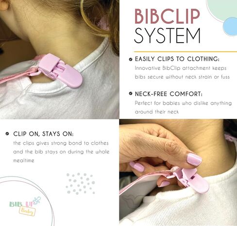 Bib Up Baby Premium Feeding Bibs with Clip Secure Attachment & Food Catcher Pocket for Baby & Toddler Girls & Boys in Saudi Arabia