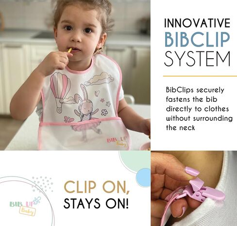 Bib Up Baby Premium Feeding Bibs with Clip Secure Attachment & Food Catcher Pocket for Baby & Toddler Girls & Boys in Saudi Arabia