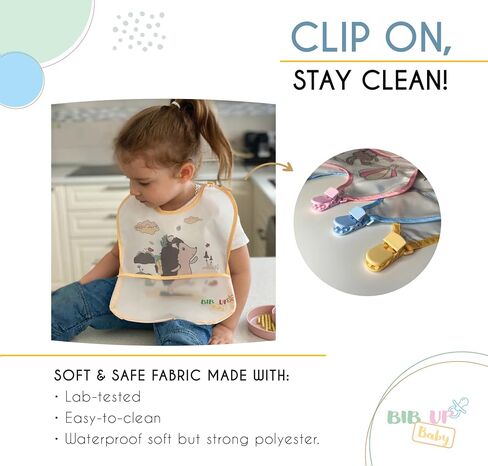 Bib Up Baby Premium Feeding Bibs with Clip Secure Attachment & Food Catcher Pocket for Baby & Toddler Girls & Boys in Saudi Arabia