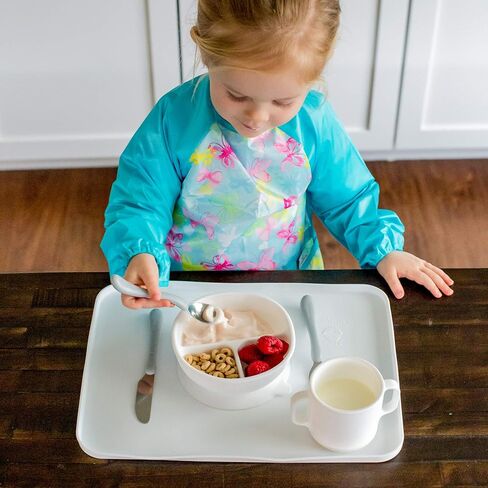 وعاء التعلم للبراعم الخضراء | يساعد الطفل على تطوير مهارات الأكل المستقلة | سيليكون مقاوم للحرارة، قاعدة كوب شفط مع عروة سهلة التحرير، 3 أقسام محددة لقياس الأجزاء، آمنة للاستخدام في غسالة الأطباق in Kuwait