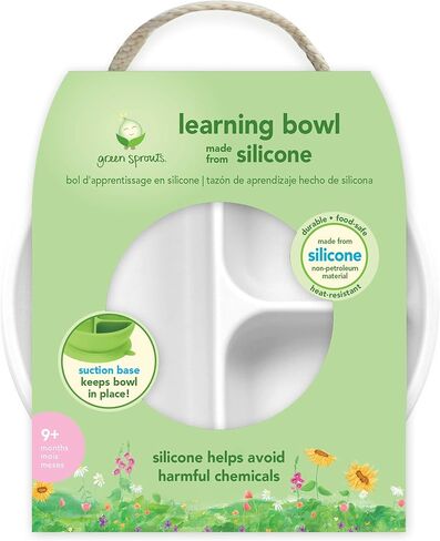 وعاء التعلم للبراعم الخضراء | يساعد الطفل على تطوير مهارات الأكل المستقلة | سيليكون مقاوم للحرارة، قاعدة كوب شفط مع عروة سهلة التحرير، 3 أقسام محددة لقياس الأجزاء، آمنة للاستخدام في غسالة الأطباق in Kuwait