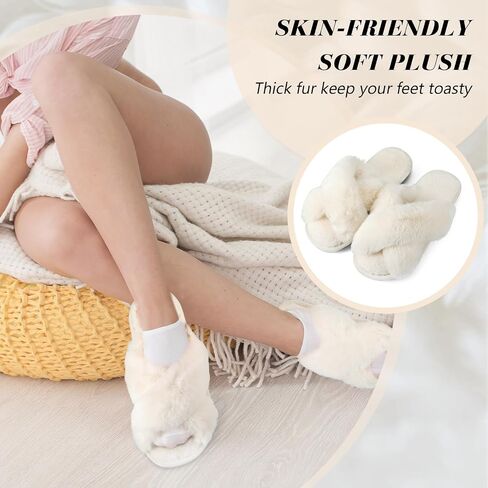 6 Pairs Bridesmaid Slippers Bulk, White Fuzzy Slippers for Women Fluffy Cozy Open Toe Soft Bride Slipper Wedding Ladies Furry House Shoes in Kuwait