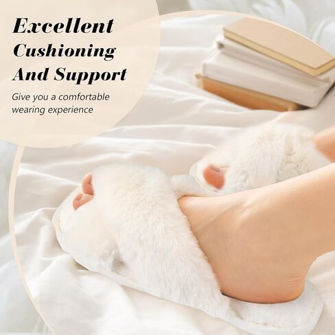 6 Pairs Bridesmaid Slippers Bulk, White Fuzzy Slippers for Women Fluffy Cozy Open Toe Soft Bride Slipper Wedding Ladies Furry House Shoes in Kuwait