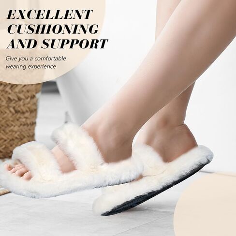 6 Pairs Bridesmaid Slippers Bulk, White Fuzzy Slippers for Women Fluffy Cozy Open Toe Soft Bride Slipper Wedding Ladies Furry House Shoes in Kuwait