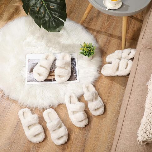 6 Pairs Bridesmaid Slippers Bulk, White Fuzzy Slippers for Women Fluffy Cozy Open Toe Soft Bride Slipper Wedding Ladies Furry House Shoes in Kuwait