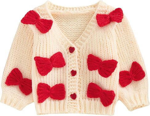 Baby Sweater Cardigan 3D Bow Cable-Knit Spring Coat Long Sleeve Button Up V-Neck Cardigan for Baby Girl Warm Coat in Kuwait