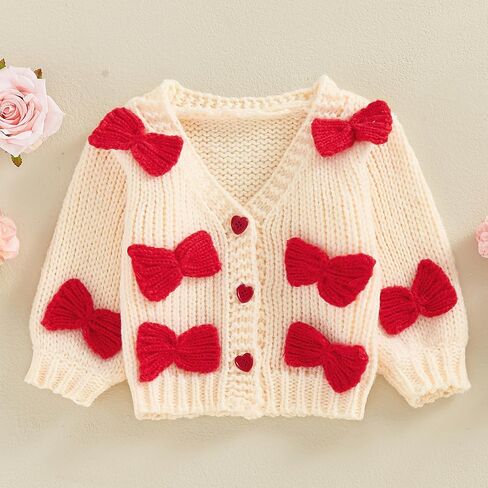 Baby Sweater Cardigan 3D Bow Cable-Knit Spring Coat Long Sleeve Button Up V-Neck Cardigan for Baby Girl Warm Coat in Kuwait