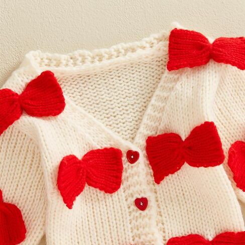 Baby Sweater Cardigan 3D Bow Cable-Knit Spring Coat Long Sleeve Button Up V-Neck Cardigan for Baby Girl Warm Coat in Kuwait