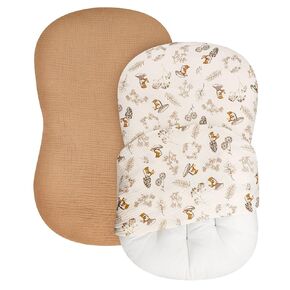 TANOFAR Muslin Baby Lounger Cover 2 Pack, Organic 100% Cotton Removable Slipcover for Newborn, Baby Padded Lounger Infant Floor Seat Cover Boys Girls, Soft and Breathable, Brown & Squirrels