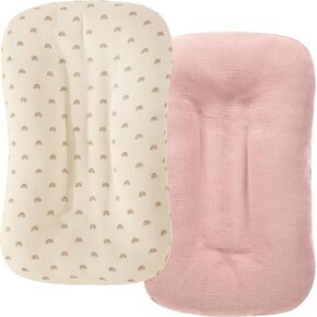 HOMBYS Muslin Baby Lounger Cover 1 Pcs for Newborn, 100% Cotton Lounger Slipcover, Ultra Soft Removable Cover for Infant Lounger Pillow (Beige Rainbow,Dusty Pink)