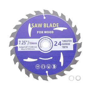 Circular Saw Blade - [7-1/4-inch x 24 Teeth x 5/8-inch Arbor] Circular Cutting Blade with 5/8" to 3/8" Washer Adapter for Woodworking Plastic Use, 8500RPM