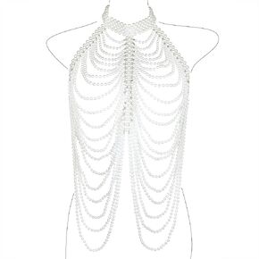CCbodily Pearl Body Chain Bra - Fashion Shoulder Necklaces Bra Chain Body Jewelry
