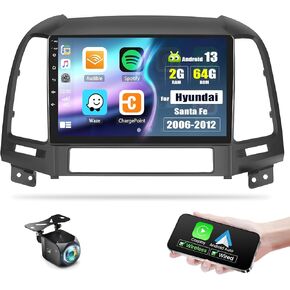 [4+64G]8-Core Android 13 Car Stereo for Hyundai Santa Fe 2006-2012 with Apple Carplay&Android Auto,9 Inch Car Radio with Mirror Link Bluetooth FM/RDS WiFi GPS Navigation SWC Dual USB+AHD Backup Camera