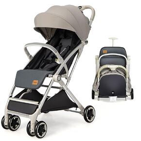 INFANS Lightweight Baby Stroller, Compact Stroller One-Hand Fold Travel Stroller for Airplane with Cup Holder, 5-Point Harness, Foot Cover, Canopy, Infant Stroller for 0-36 Month