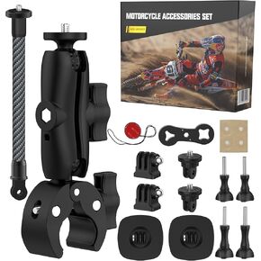 Bike Motorcycle Camera Mount Bundle Kit for Insta 360 ONE X4, X3, X2, Include 360° Ballhead Handlebar Clamp Extension Rod and Helmet Flexible Adhesive Mount for GoPro 12 11 10 9 8 7 6 5 DJI OSMO