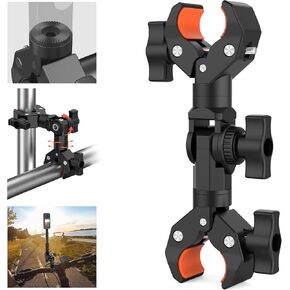 Double Clamp Mount Bracket Magic Arm with 1/4" Screw Interface, Double Camera Clamp for Umbrella Clamp, Photo Studio Light Stand, Bike, Motorcycle, Pole, Cross Bars, Chair, Photography Reflector, Flag