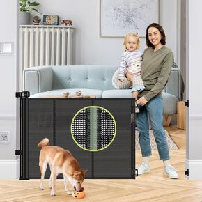 Reinforced 55" Wide Retractable Baby Gates with Reinforced Strips Retractable Dog Gate for The House Prevents Bottom Drilling Through Baby and Pet Retractable Baby Gate Retractable Pet Gate for Dogs
