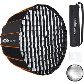 Godox QR-P90 Deep Parabolic Softbox 35in 90cm with Grid Bowens Mount Carrying Bag Quick Set Up Professional Softbox for Photography Studio Portrait Video Shooting (35in / 90cm)